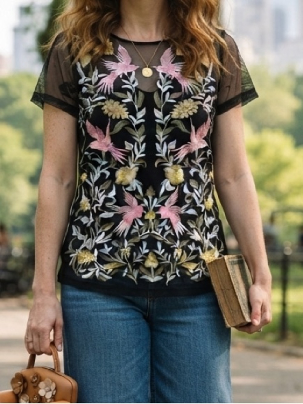 Boho Floral Hummingbird Embroidered Mesh Sheer Top Whimsygoth Romantic Coquette